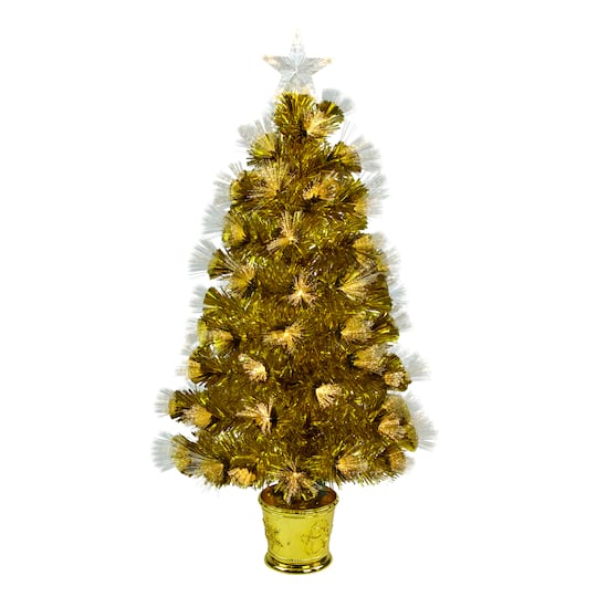 3Ft Pre-Lit Gold Fiber Optic Artificial Christmas Tree, White Lights By Northlight | 3 ft | Michaels®